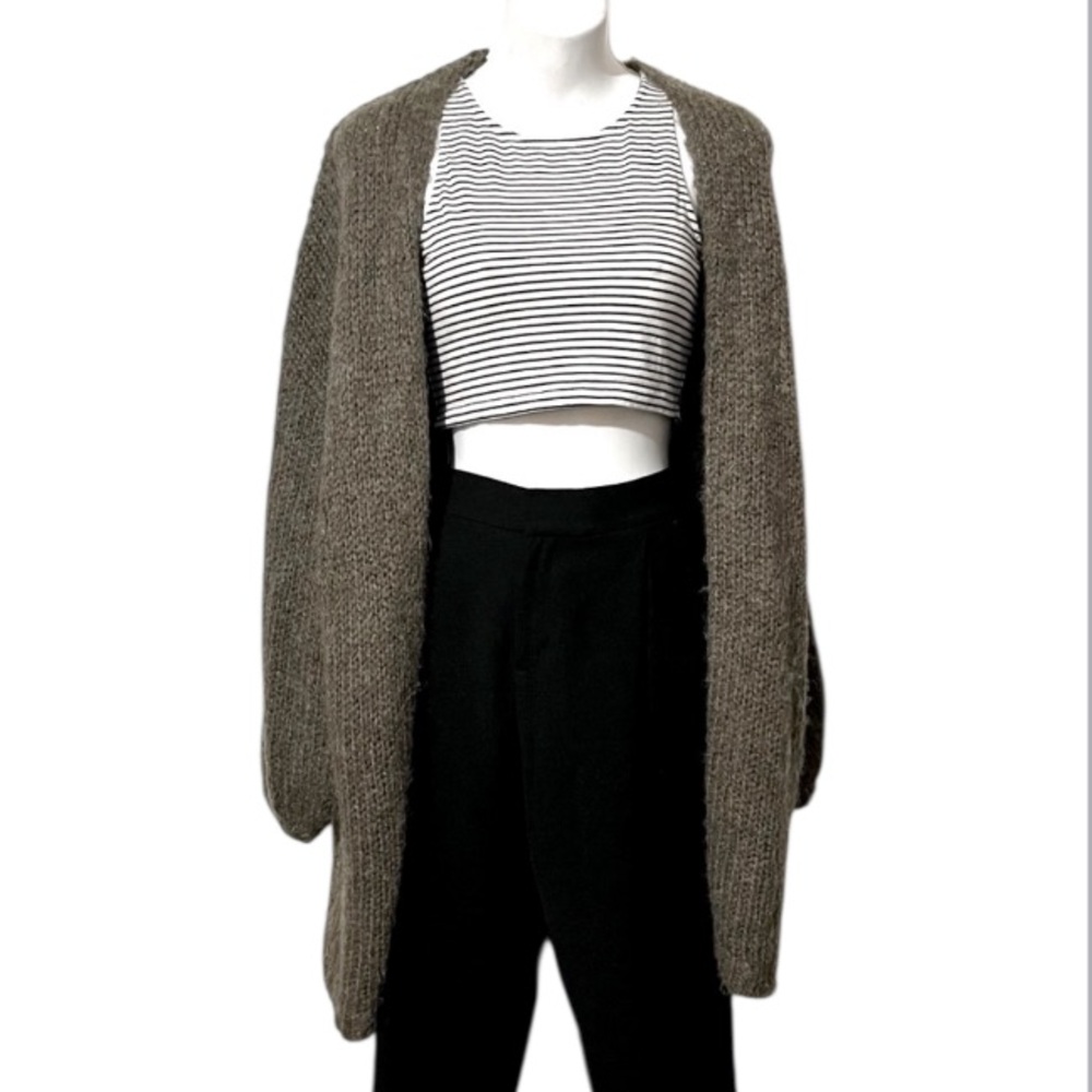 Aerie Olive Green Woman’s Neutral Loose Knit Wool Blend Open Cardigan Sweater XS